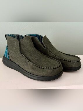 Hey Dude Olive Green Ankle Booties with Teal Patterned Heel